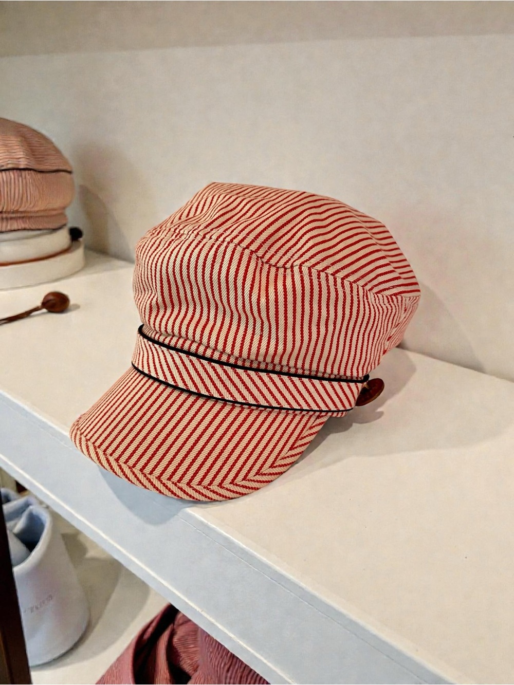 Striped Red and White Messenger Cap
